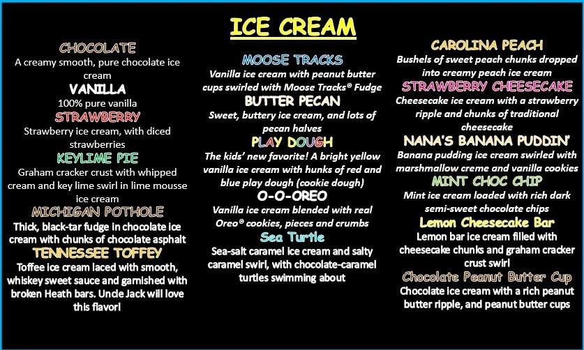 Ice cream flavors menu board